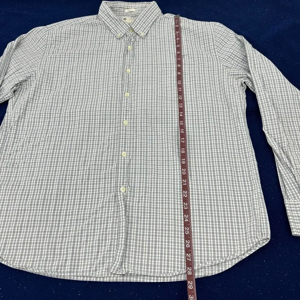 J Crew Shirt Men XL Gray White Plaid Button Down Washed‎ Casual Tailored Fit